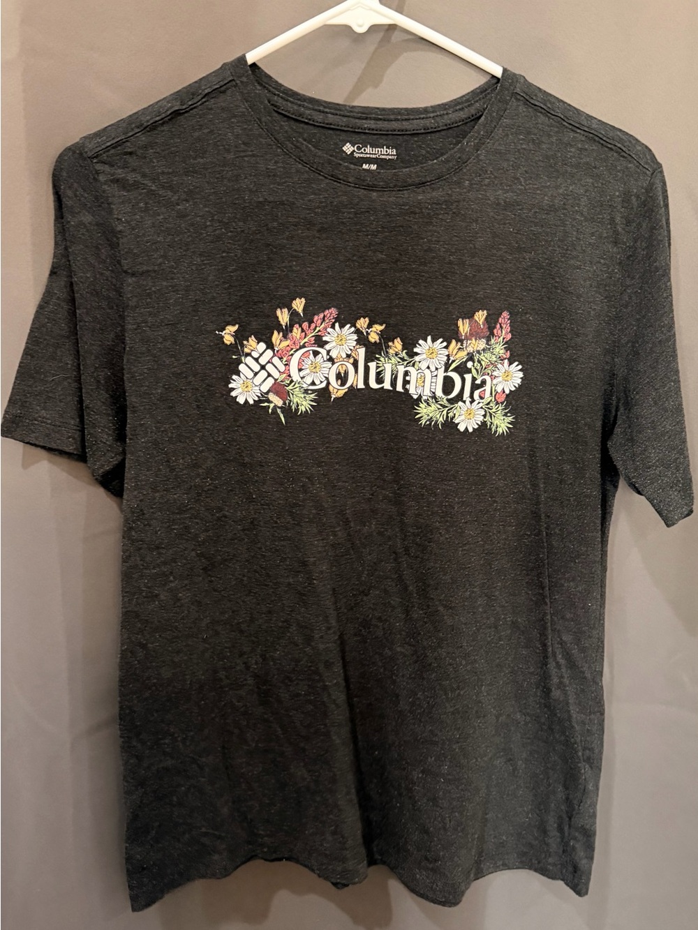 Columbia Black Tee with Floral Logo